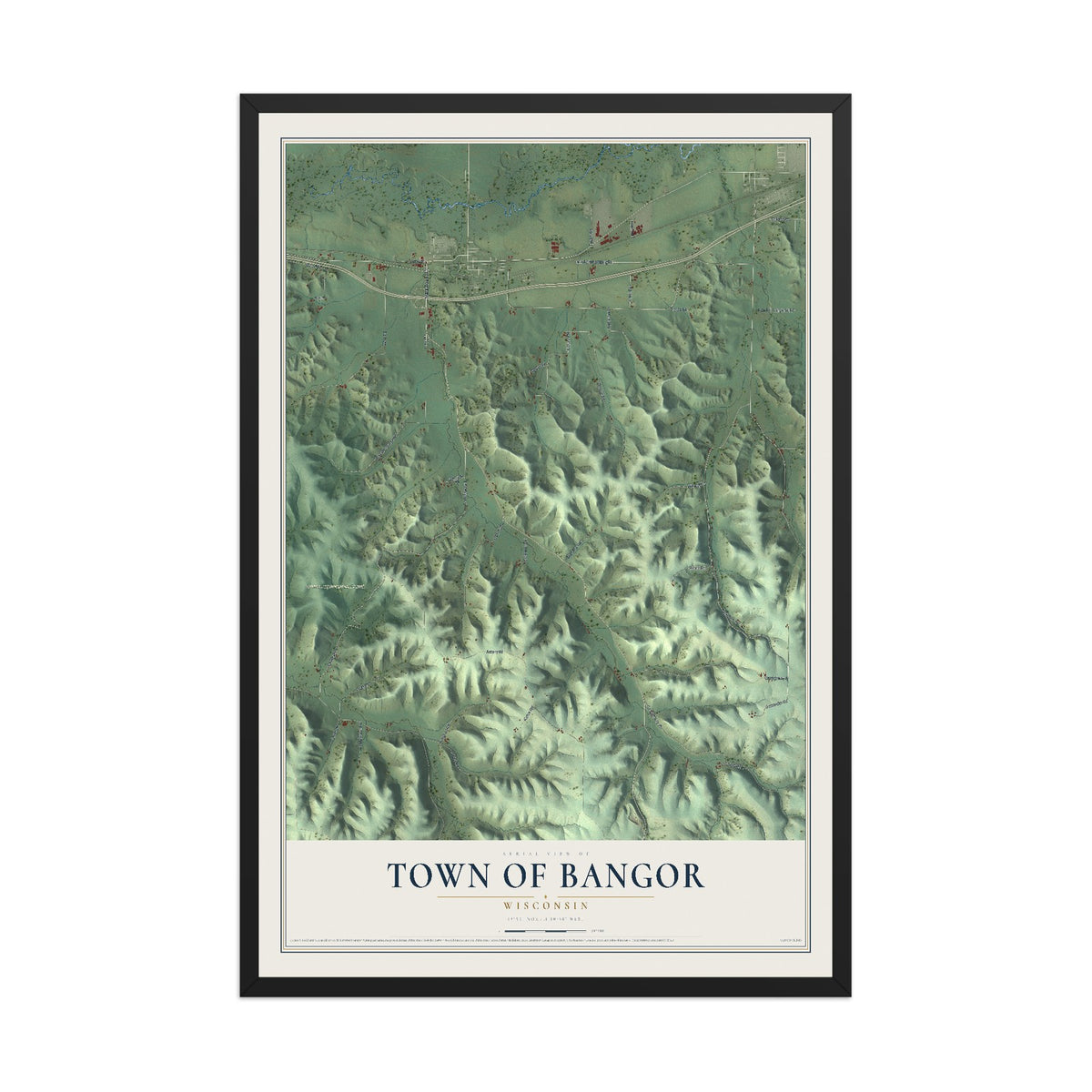 Map of the Town of Bangor, Wisconsin, 12 x 18 inch print in a black wood frame