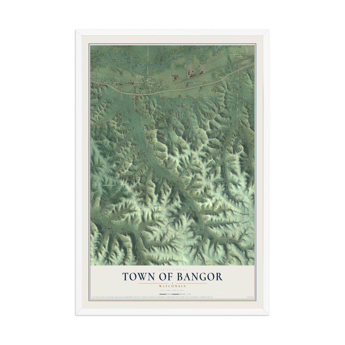 Map of the Town of Bangor, Wisconsin, 12 x 18 inch print in a white wood frame