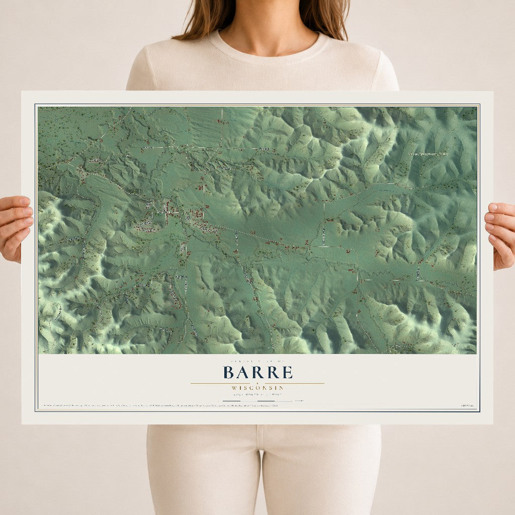Map of Barre, Wisconsin, 18 x 24 inch unframed archival matte print