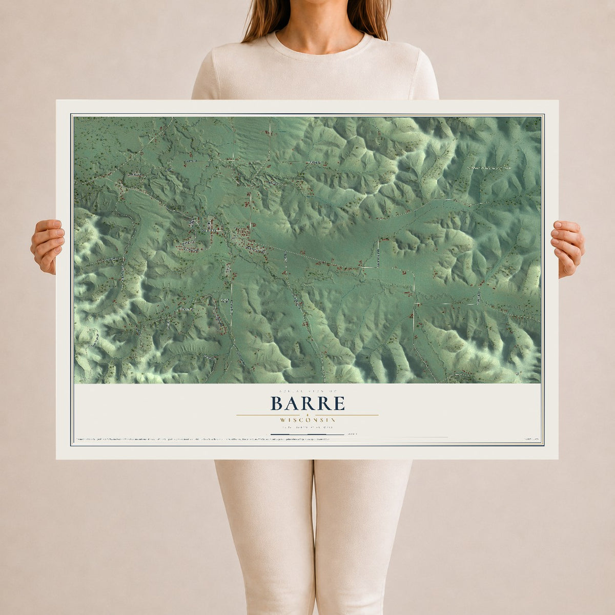 Map of Barre, Wisconsin, 24 x 36 inch unframed archival matte print