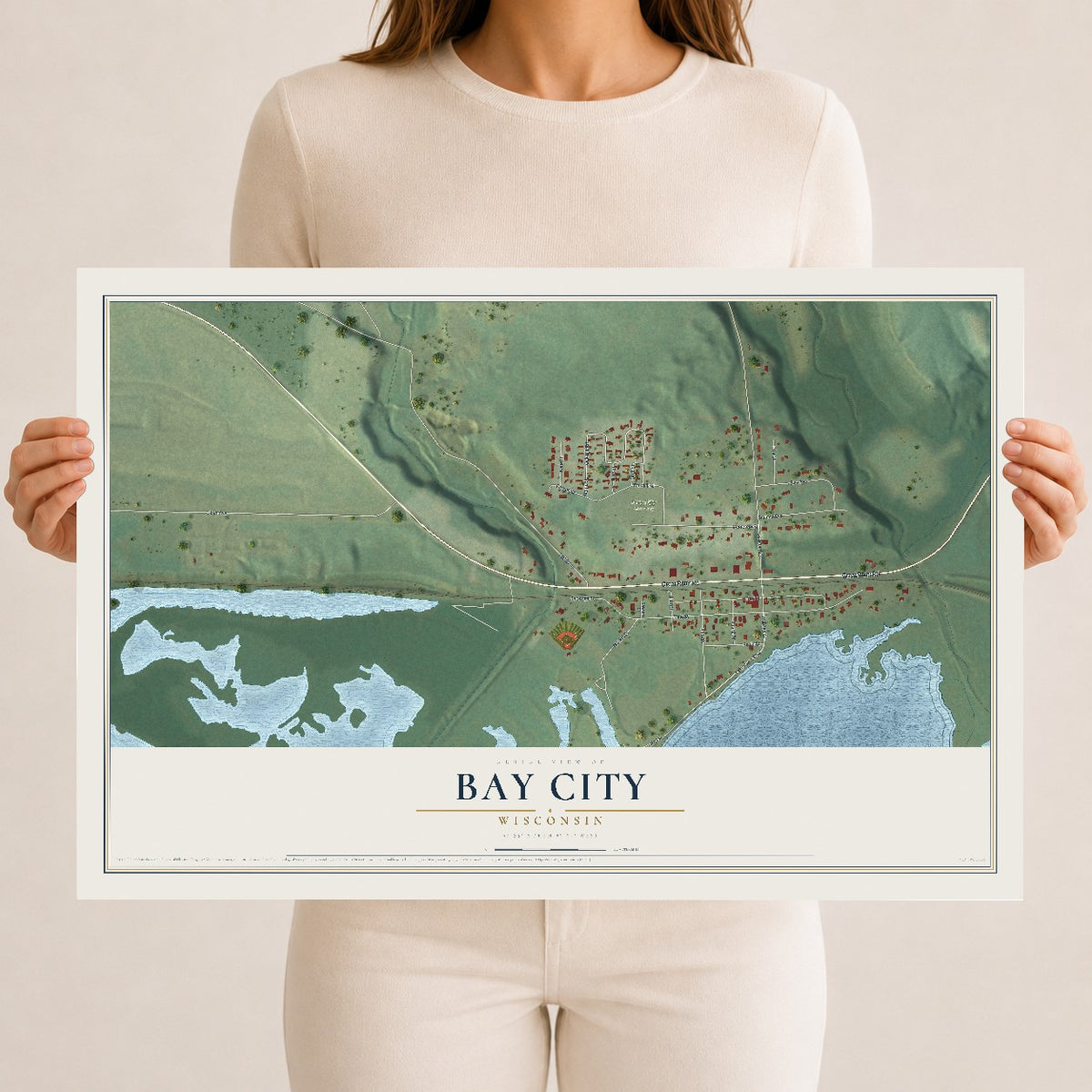 Map of Bay City, Wisconsin, 12 x 18 inch unframed archival matte print