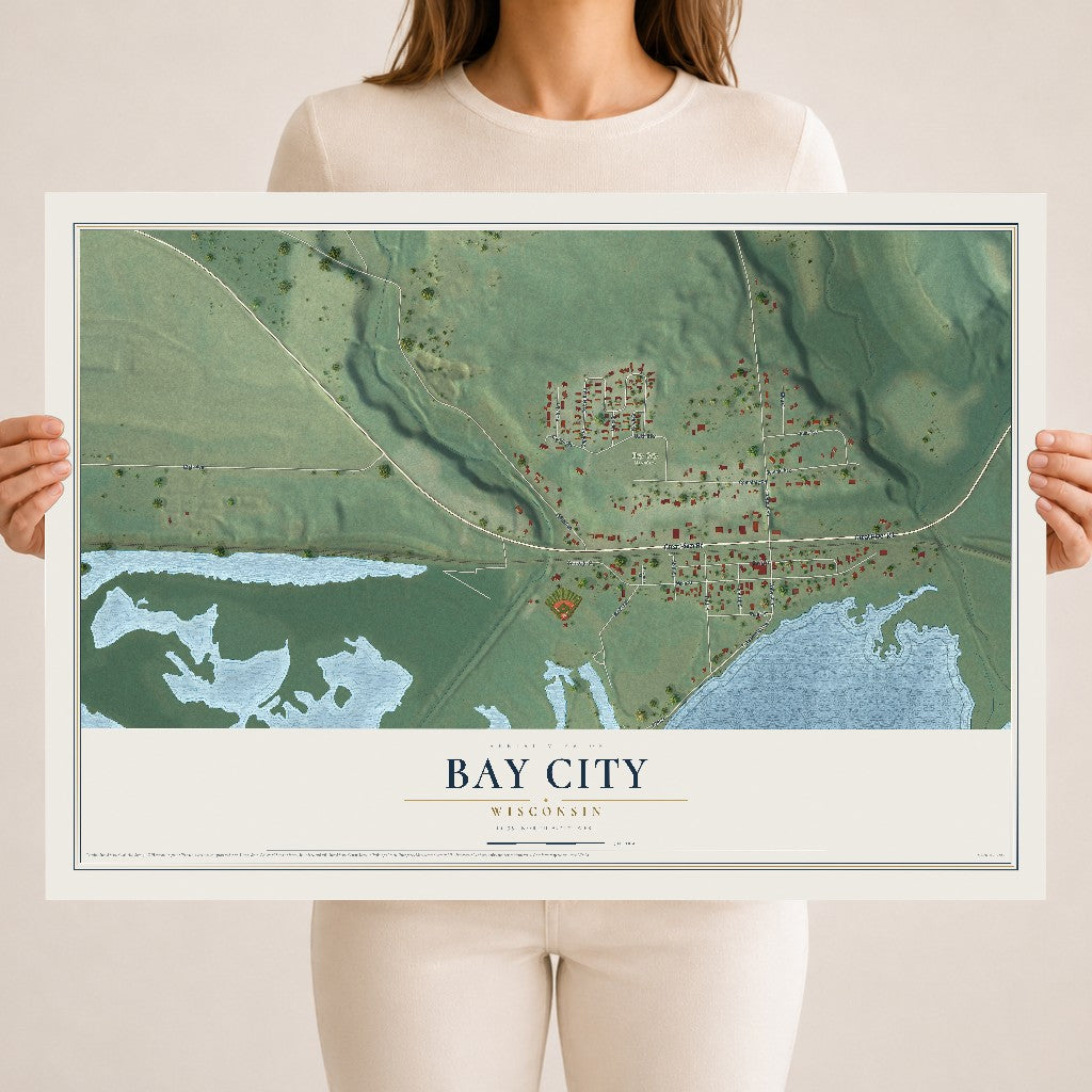 Map of Bay City, Wisconsin, 18 x 24 inch unframed archival matte print
