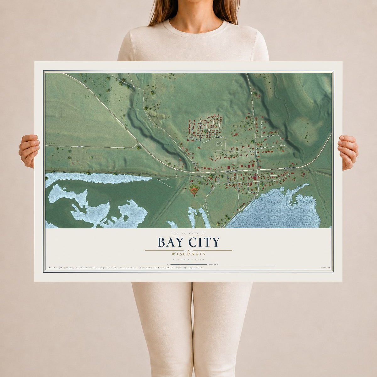 Map of Bay City, Wisconsin, 24 x 36 inch unframed archival matte print
