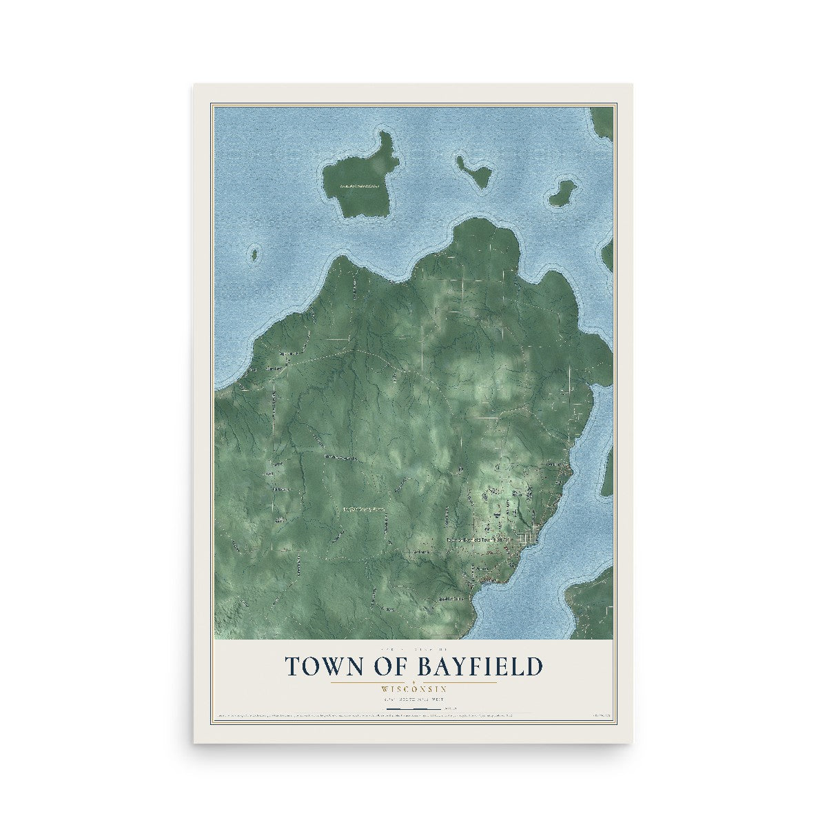 Map of the Town of Bayfield, Wisconsin, 12 x 18 inch unframed archival matte print