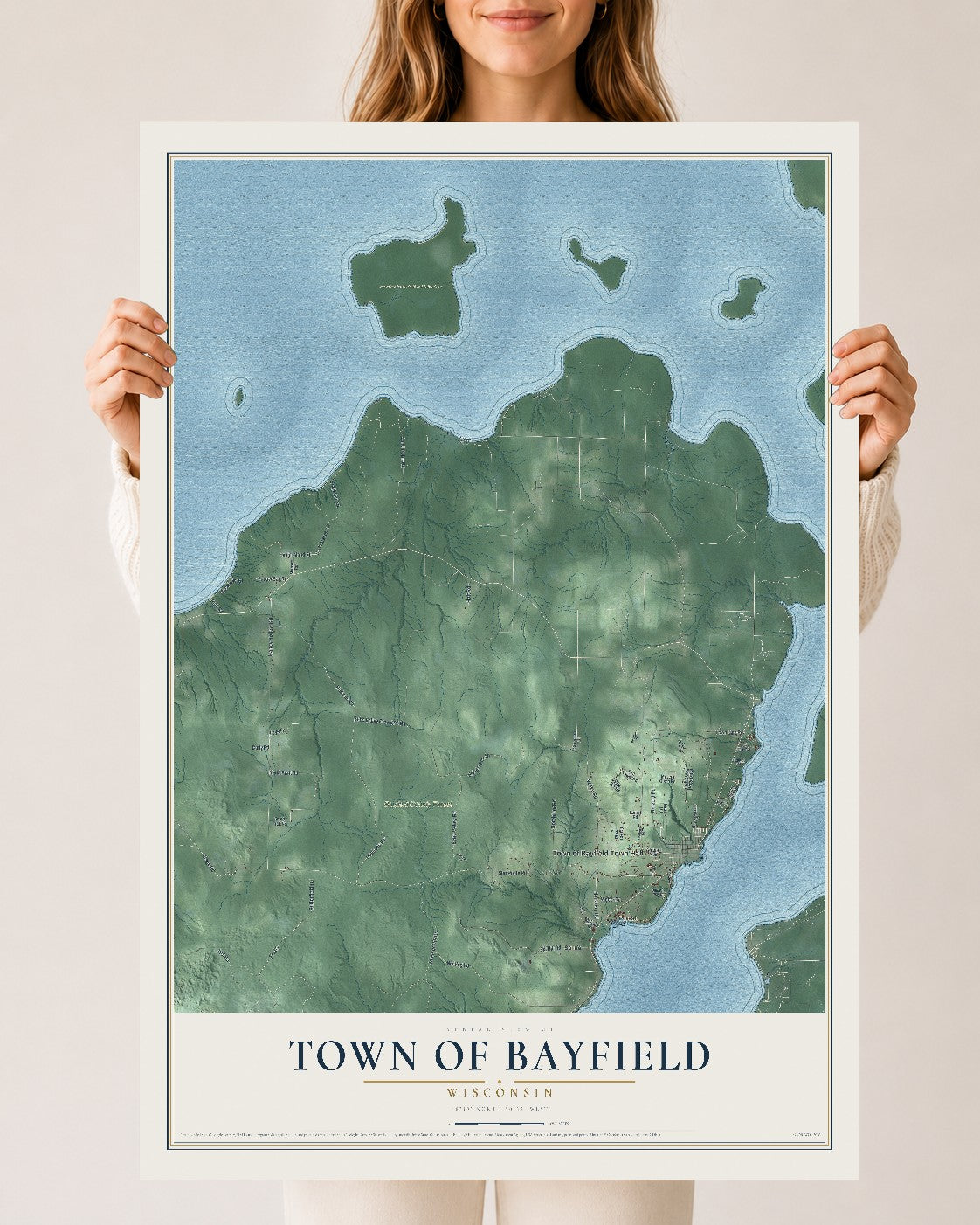 Map of the Town of Bayfield, Wisconsin, 24 x 36 inch unframed archival matte print