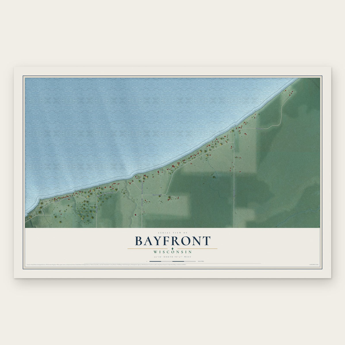 Bayfront, Wisconsin map print, the full design