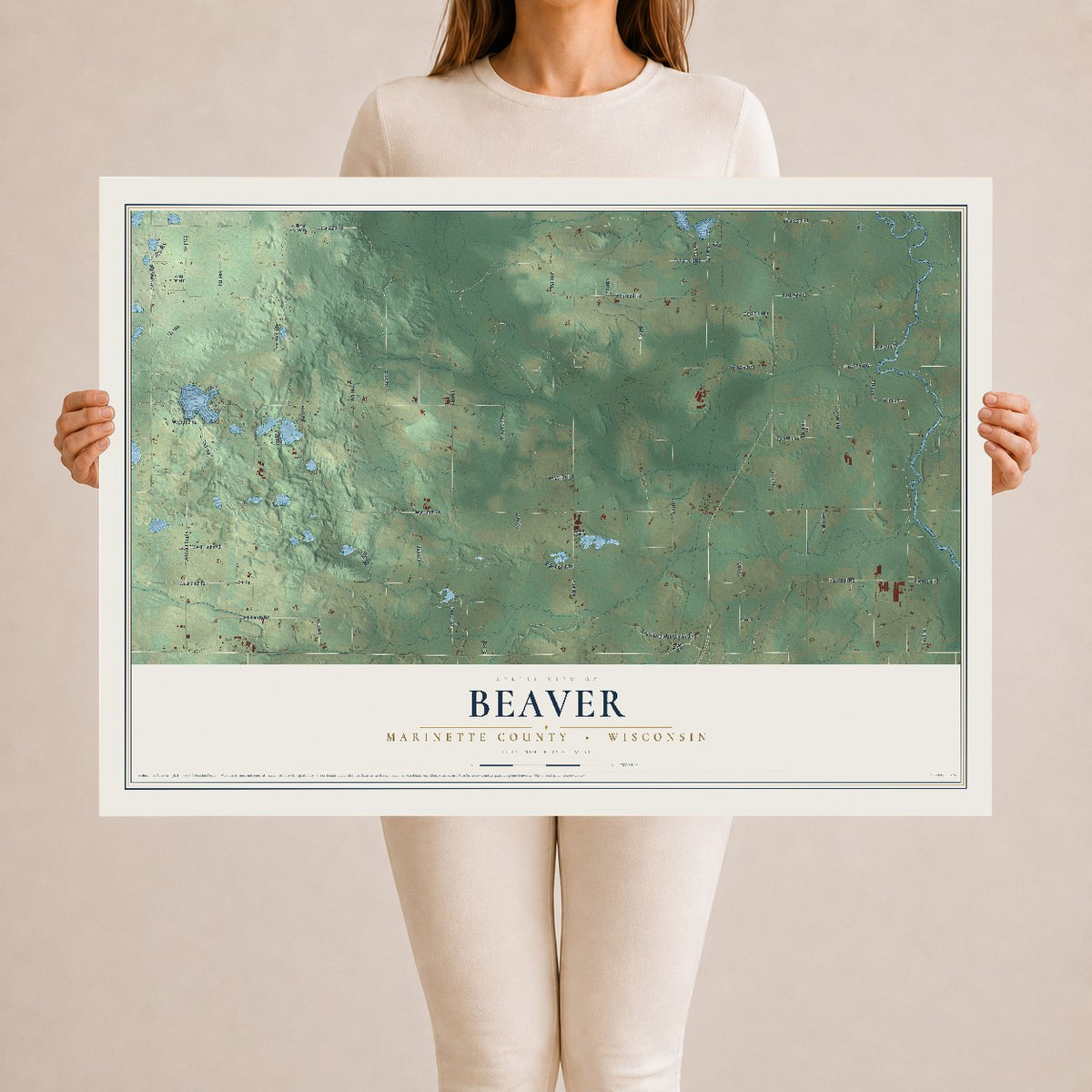 Map of Beaver, Marinette County, Wisconsin, 24 x 36 inch unframed archival matte print