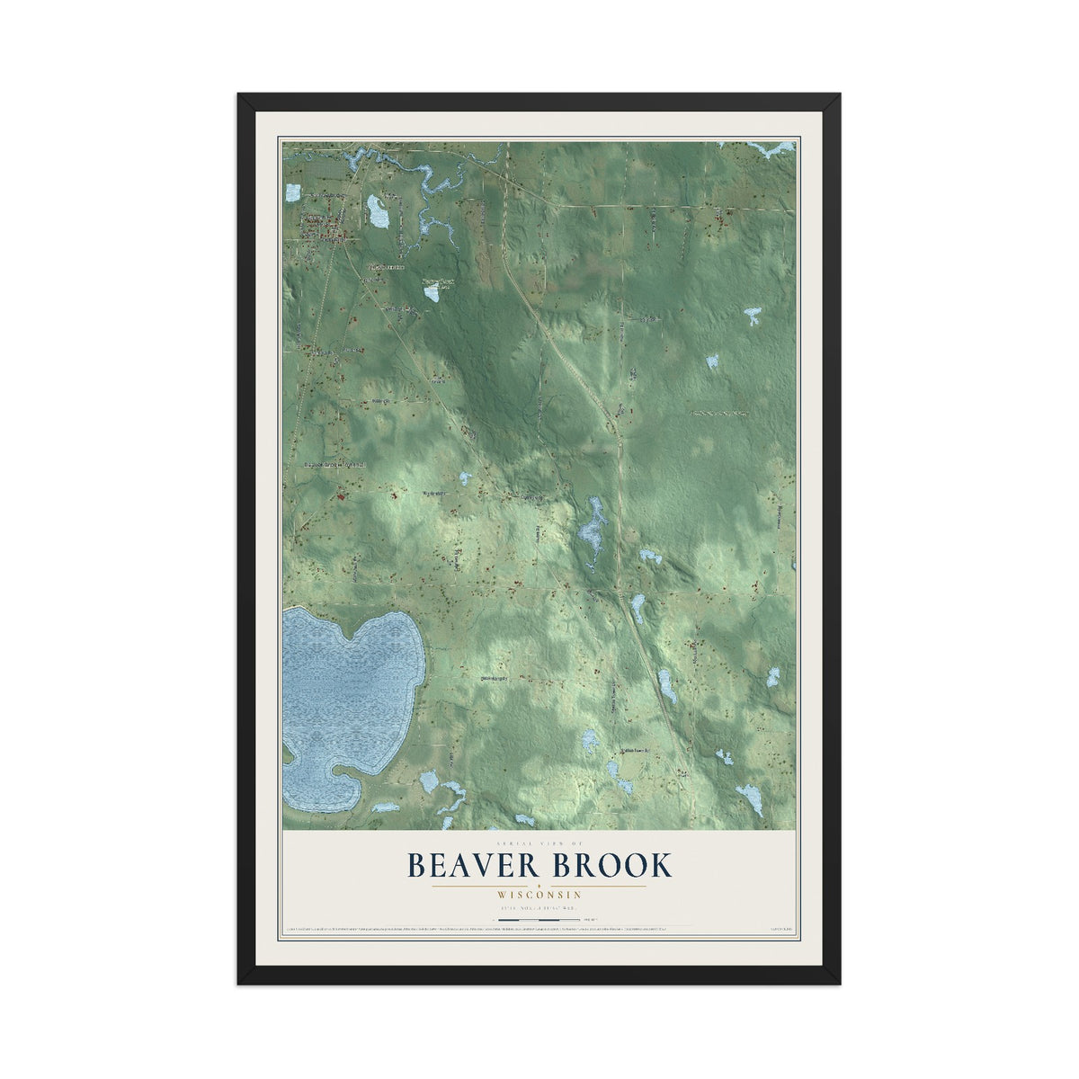 Map of Beaver Brook, Wisconsin, 12 x 18 inch print in a black wood frame