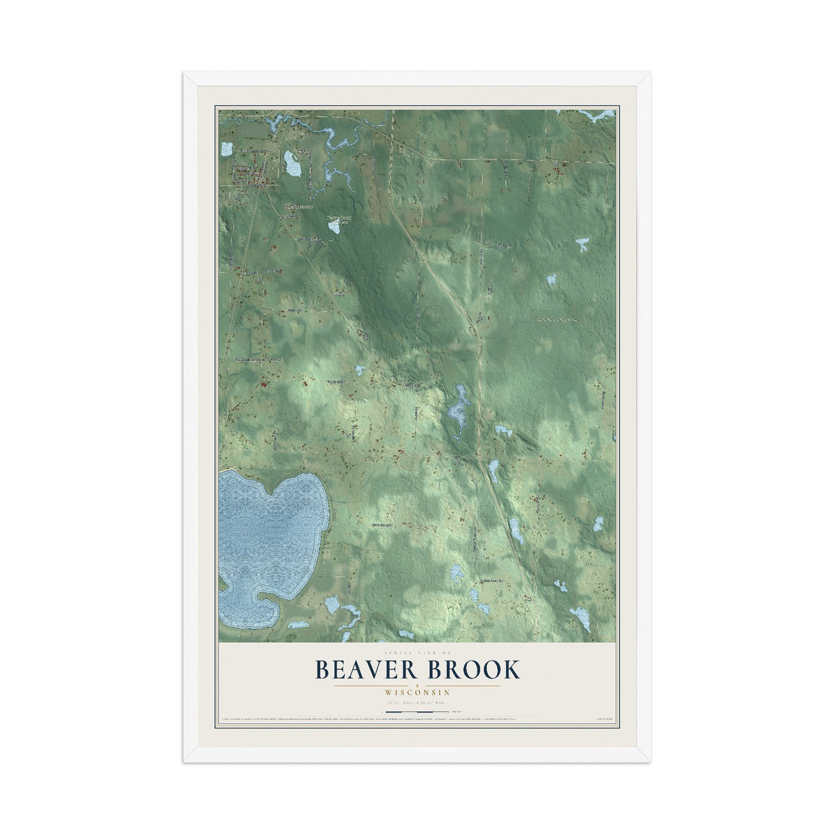 Map of Beaver Brook, Wisconsin, 12 x 18 inch print in a white wood frame