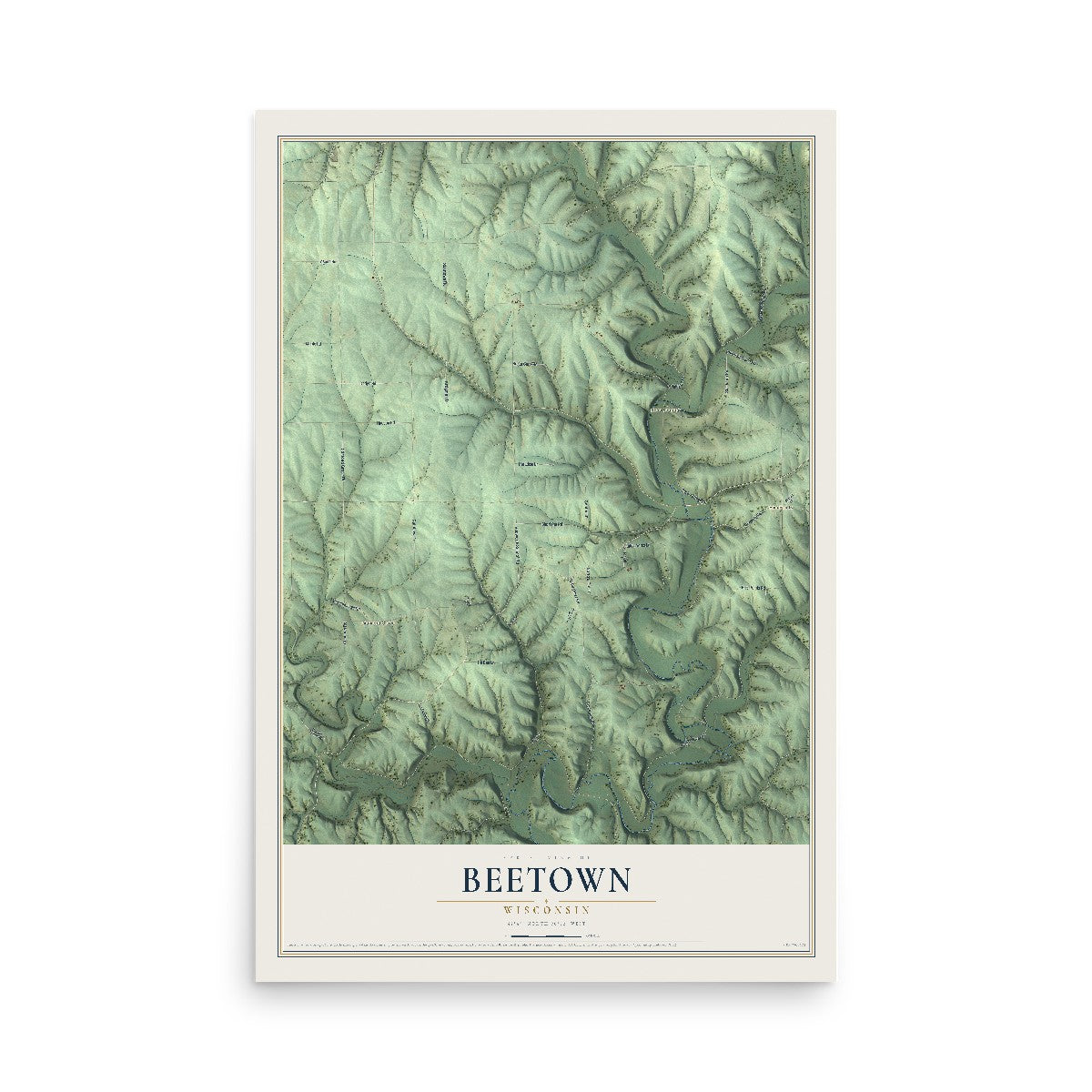 Map of Beetown, Wisconsin, 12 x 18 inch unframed archival matte print