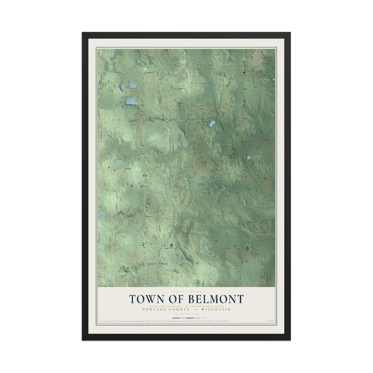 Map of the Town of Belmont, Portage County, Wisconsin, 12 x 18 inch print in a black wood frame