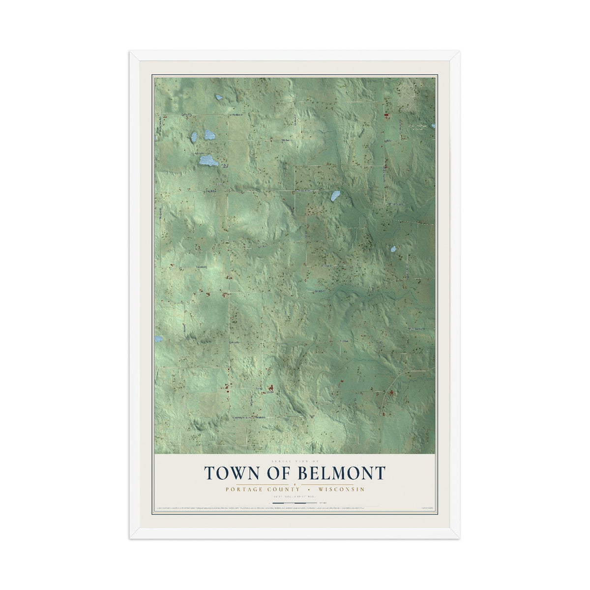 Map of the Town of Belmont, Portage County, Wisconsin, 12 x 18 inch print in a white wood frame