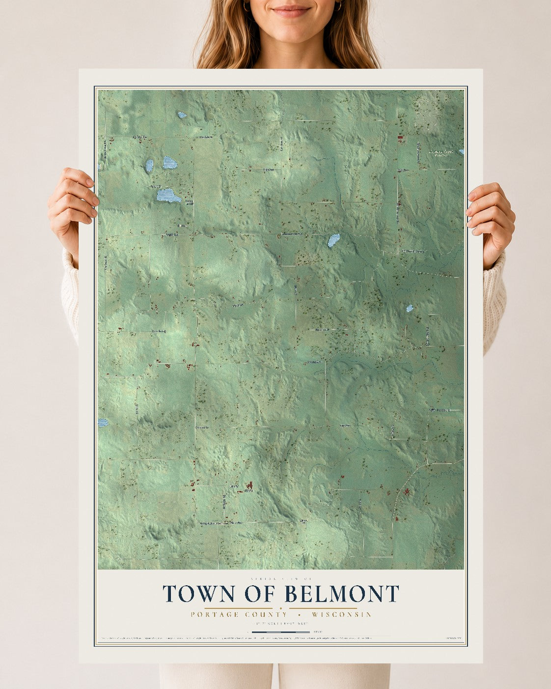 Map of the Town of Belmont, Portage County, Wisconsin, 24 x 36 inch unframed archival matte print