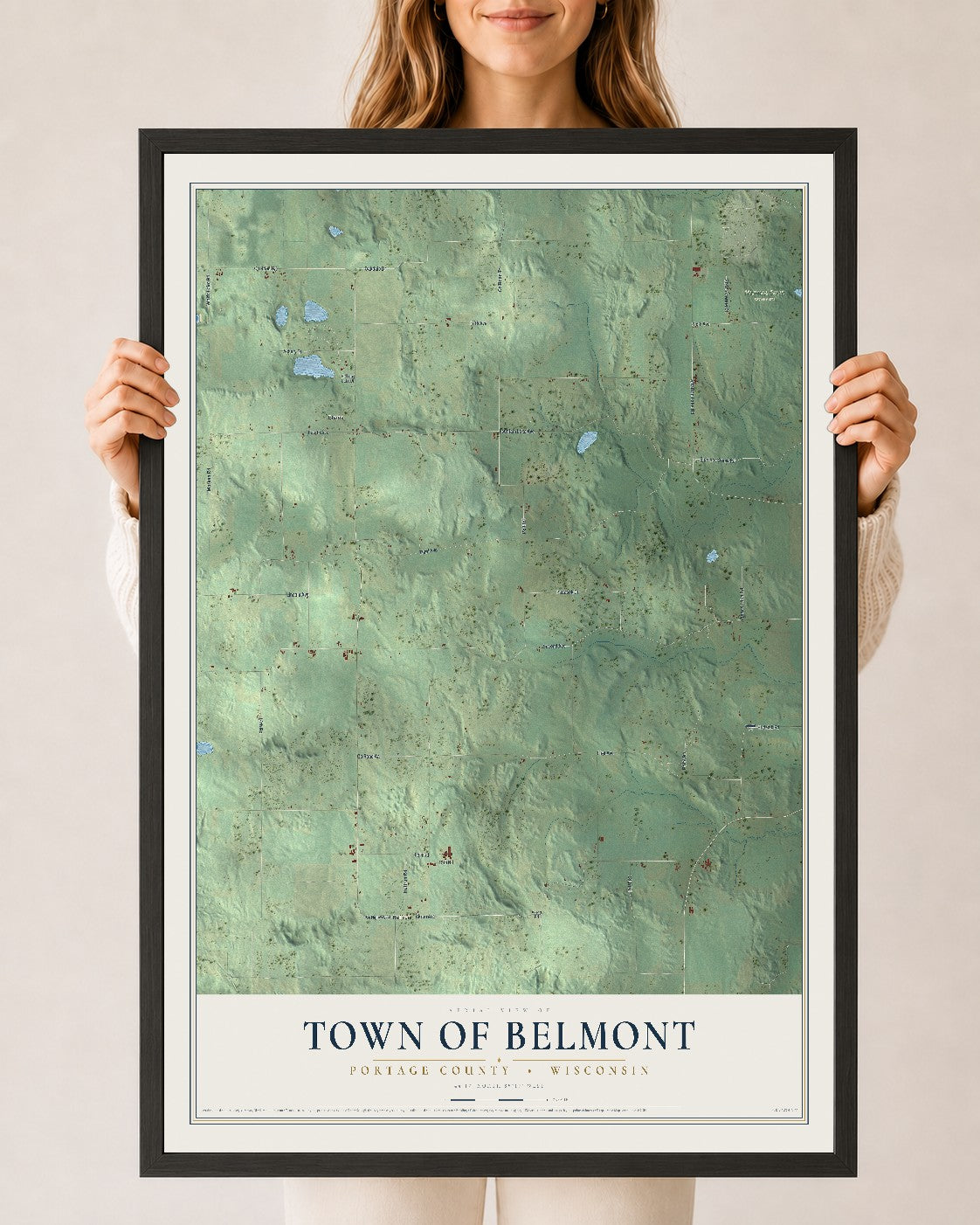 Map of the Town of Belmont, Portage County, Wisconsin, 24 x 36 inch print in a black wood frame