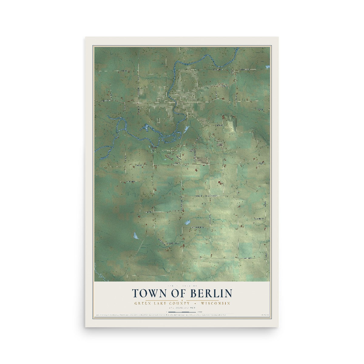 Map of the Town of Berlin, Green Lake County, Wisconsin, 12 x 18 inch unframed archival matte print