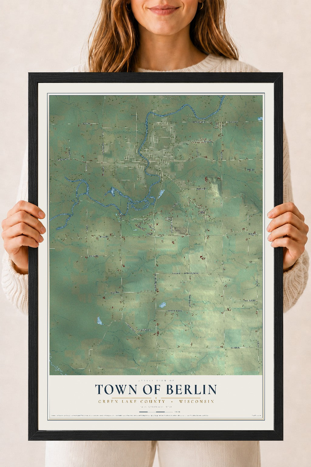 Map of the Town of Berlin, Green Lake County, Wisconsin, 18 x 24 inch print in a black wood frame