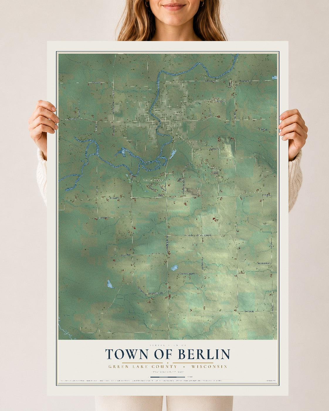 Map of the Town of Berlin, Green Lake County, Wisconsin, 24 x 36 inch unframed archival matte print
