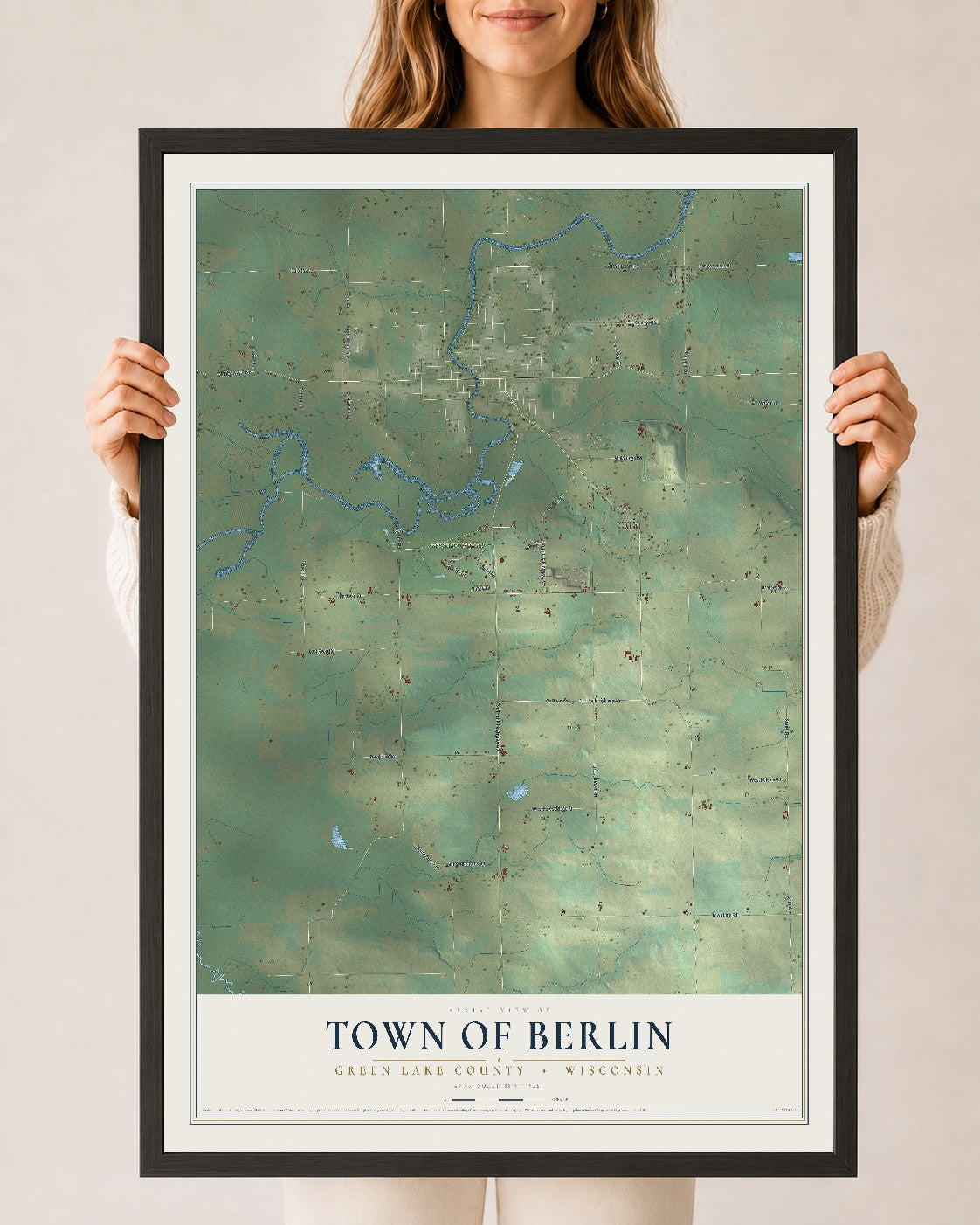Map of the Town of Berlin, Green Lake County, Wisconsin, 24 x 36 inch print in a black wood frame