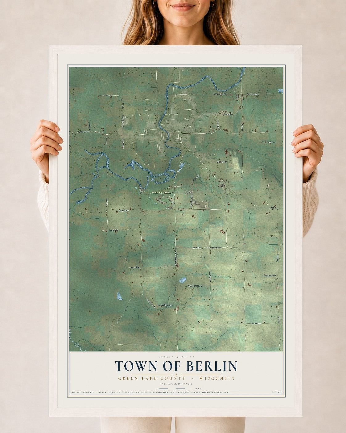 Map of the Town of Berlin, Green Lake County, Wisconsin, 24 x 36 inch print in a white wood frame