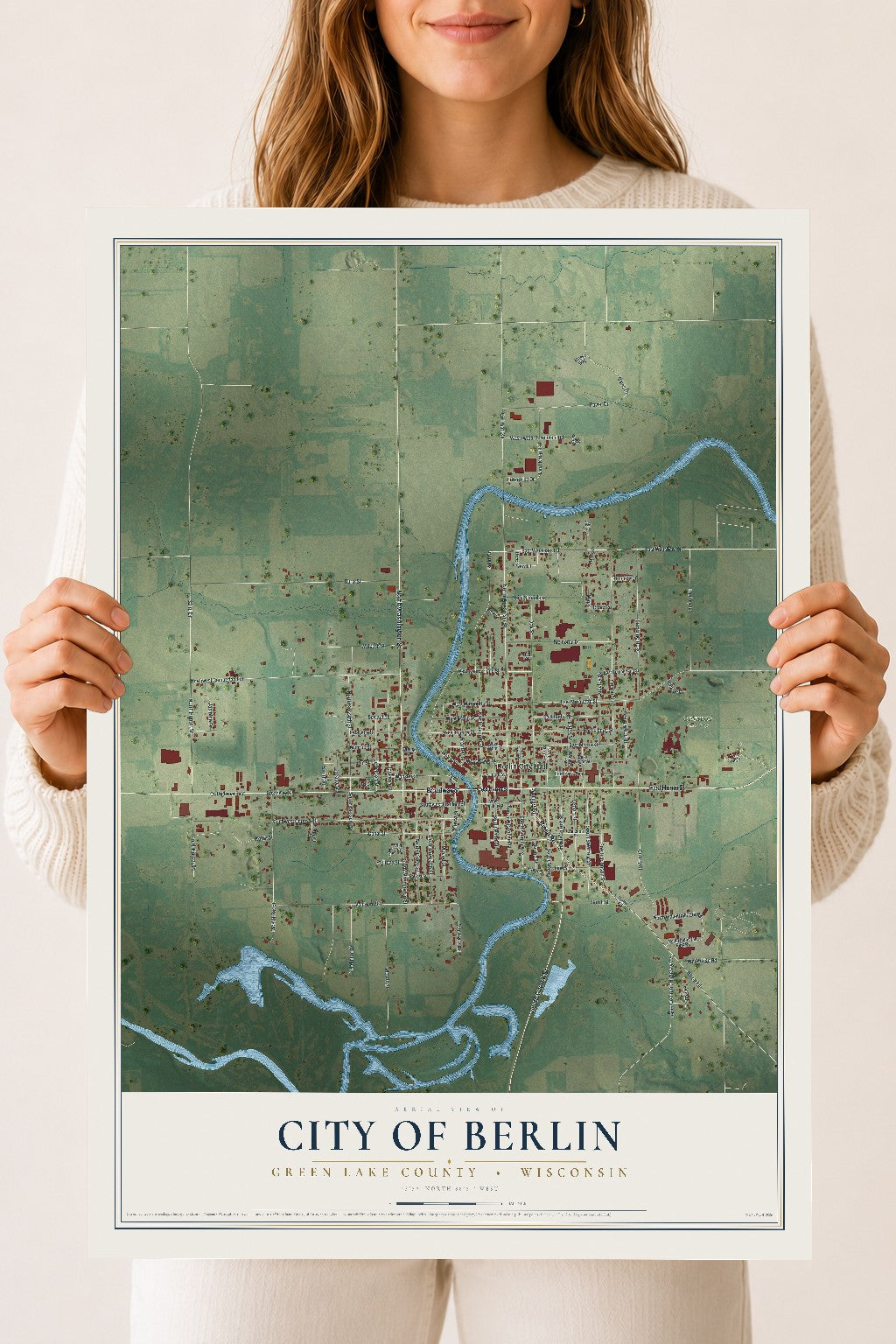 Map of Berlin, Wisconsin, 18 x 24 inch unframed archival matte print
