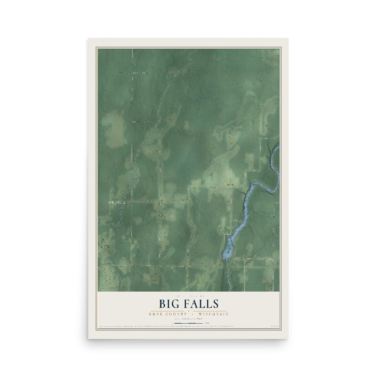 Map of Big Falls, Rusk County, Wisconsin, 12 x 18 inch unframed archival matte print