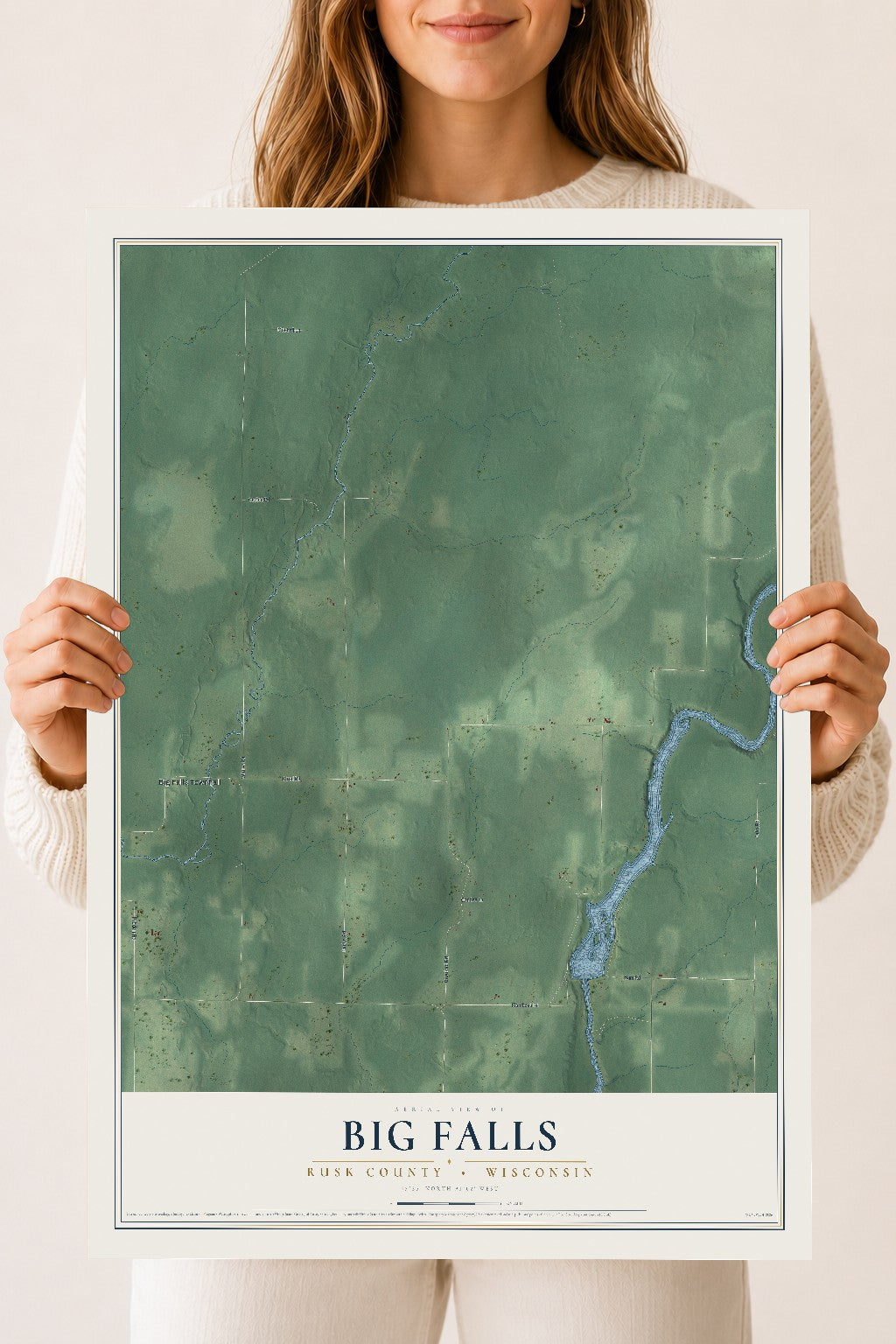 Map of Big Falls, Rusk County, Wisconsin, 18 x 24 inch unframed archival matte print