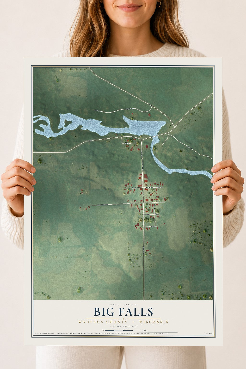 Map of Big Falls, Waupaca County, Wisconsin, 18 x 24 inch unframed archival matte print