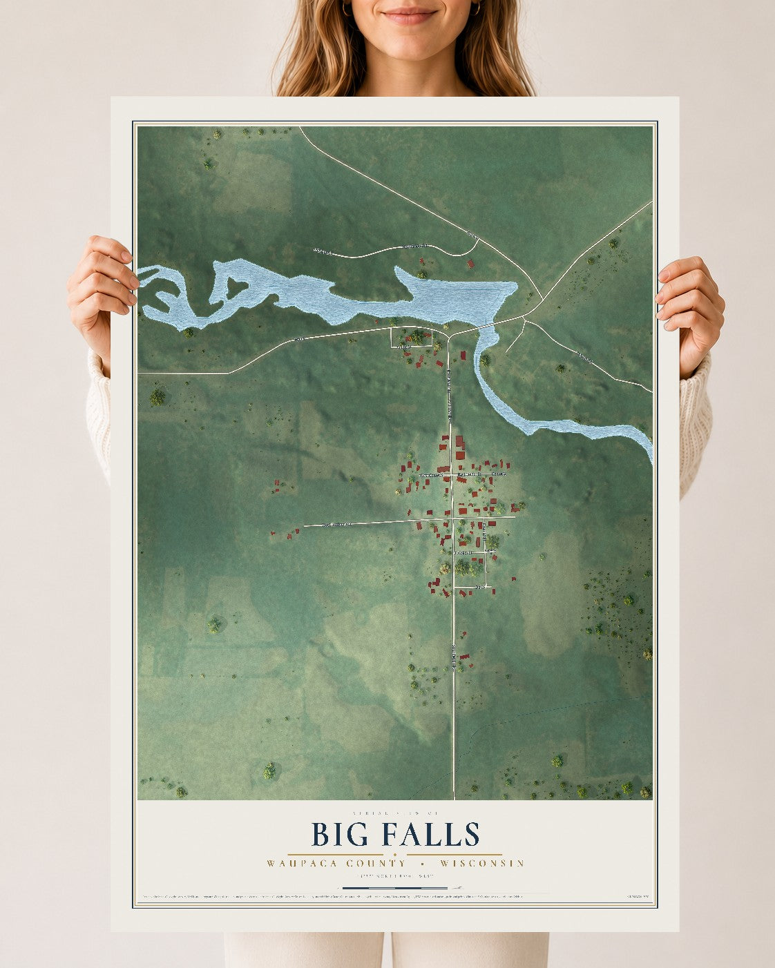 Map of Big Falls, Waupaca County, Wisconsin, 24 x 36 inch unframed archival matte print