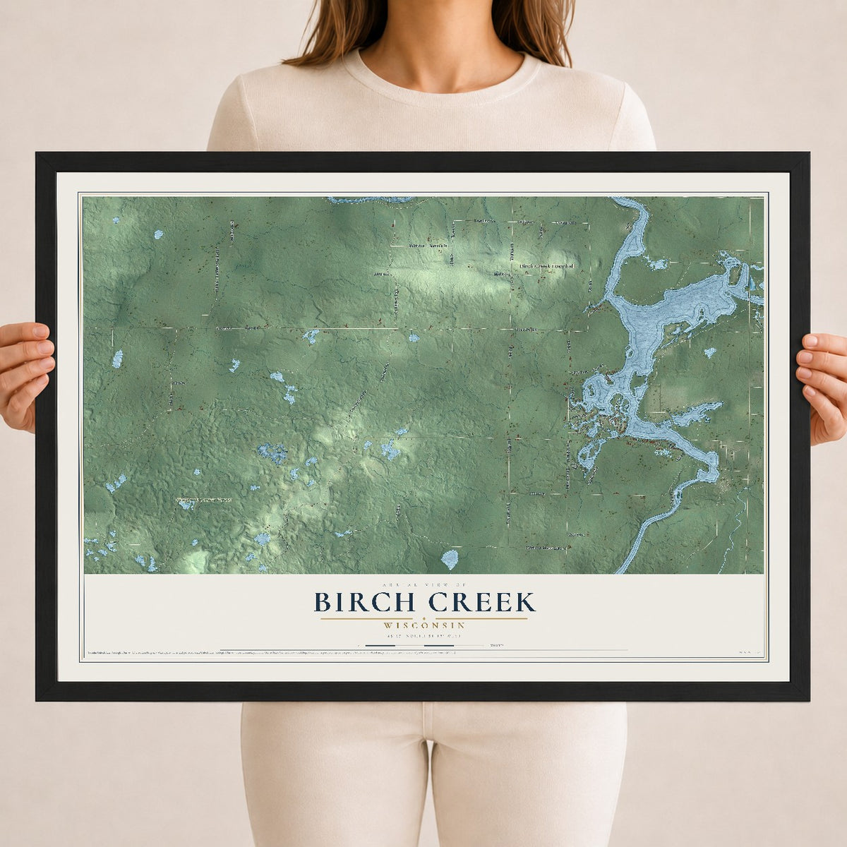 Map of Birch Creek, Wisconsin, 18 x 24 inch print in a black wood frame