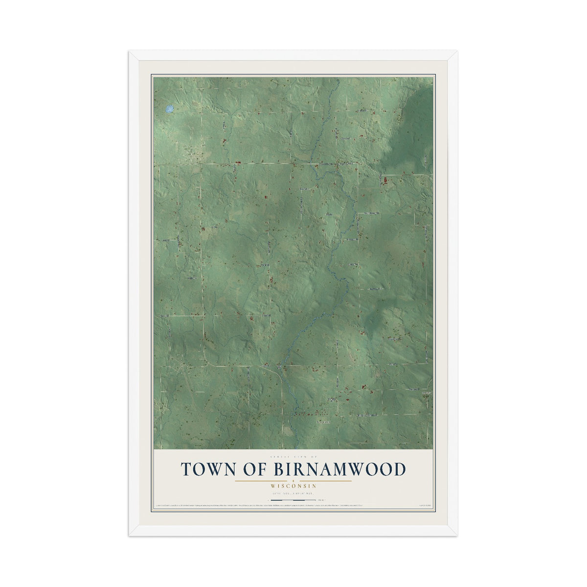 Map of the Town of Birnamwood, Wisconsin, 12 x 18 inch print in a white wood frame
