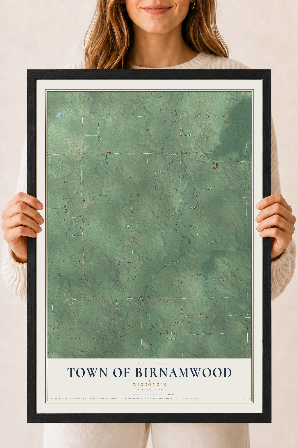 Map of the Town of Birnamwood, Wisconsin, 18 x 24 inch print in a black wood frame