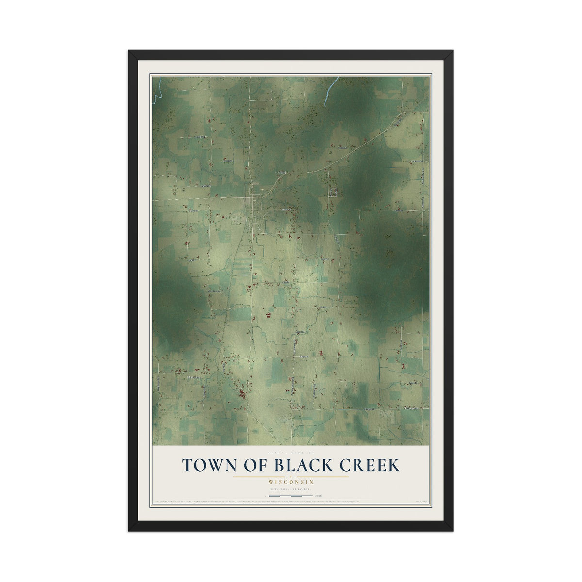 Map of the Town of Black Creek, Wisconsin, 12 x 18 inch print in a black wood frame