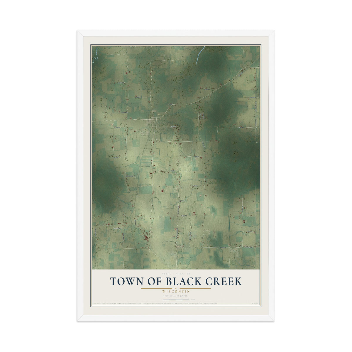 Map of the Town of Black Creek, Wisconsin, 12 x 18 inch print in a white wood frame