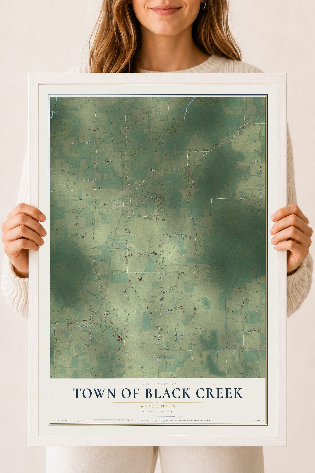Map of the Town of Black Creek, Wisconsin, 18 x 24 inch print in a white wood frame