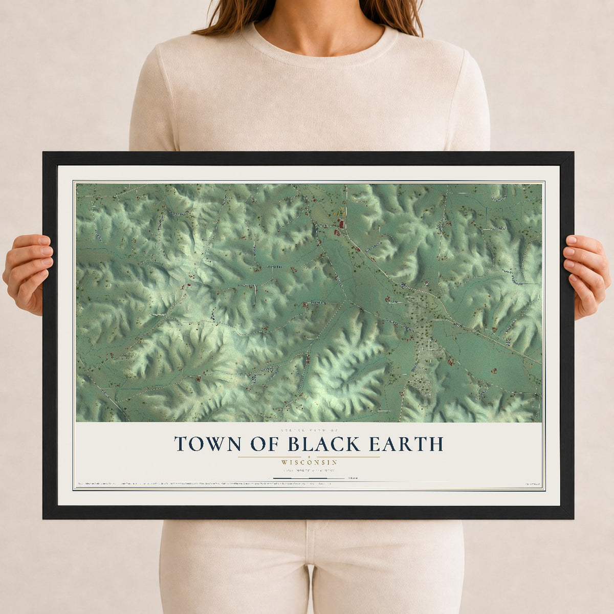 Map of the Town of Black Earth, Wisconsin, 12 x 18 inch print in a black wood frame
