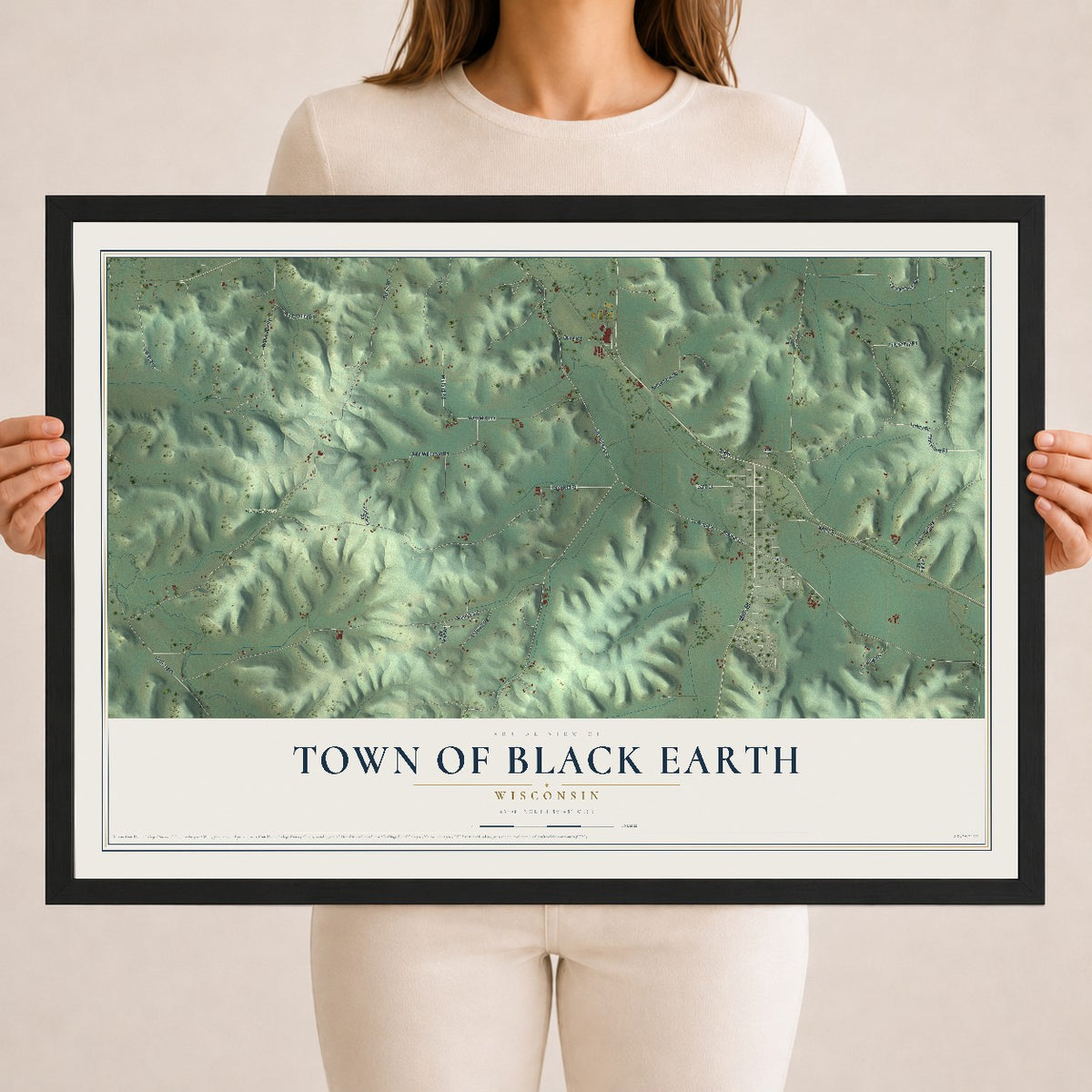 Map of the Town of Black Earth, Wisconsin, 18 x 24 inch print in a black wood frame
