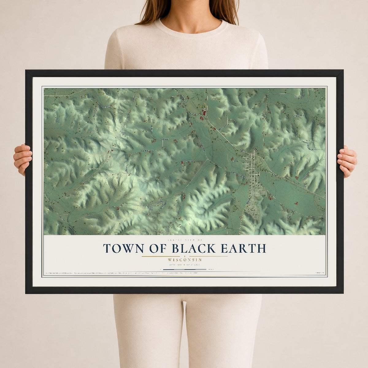 Map of the Town of Black Earth, Wisconsin, 24 x 36 inch print in a black wood frame