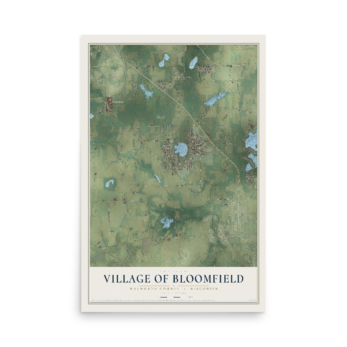 Map of Bloomfield, Wisconsin, 12 x 18 inch unframed archival matte print
