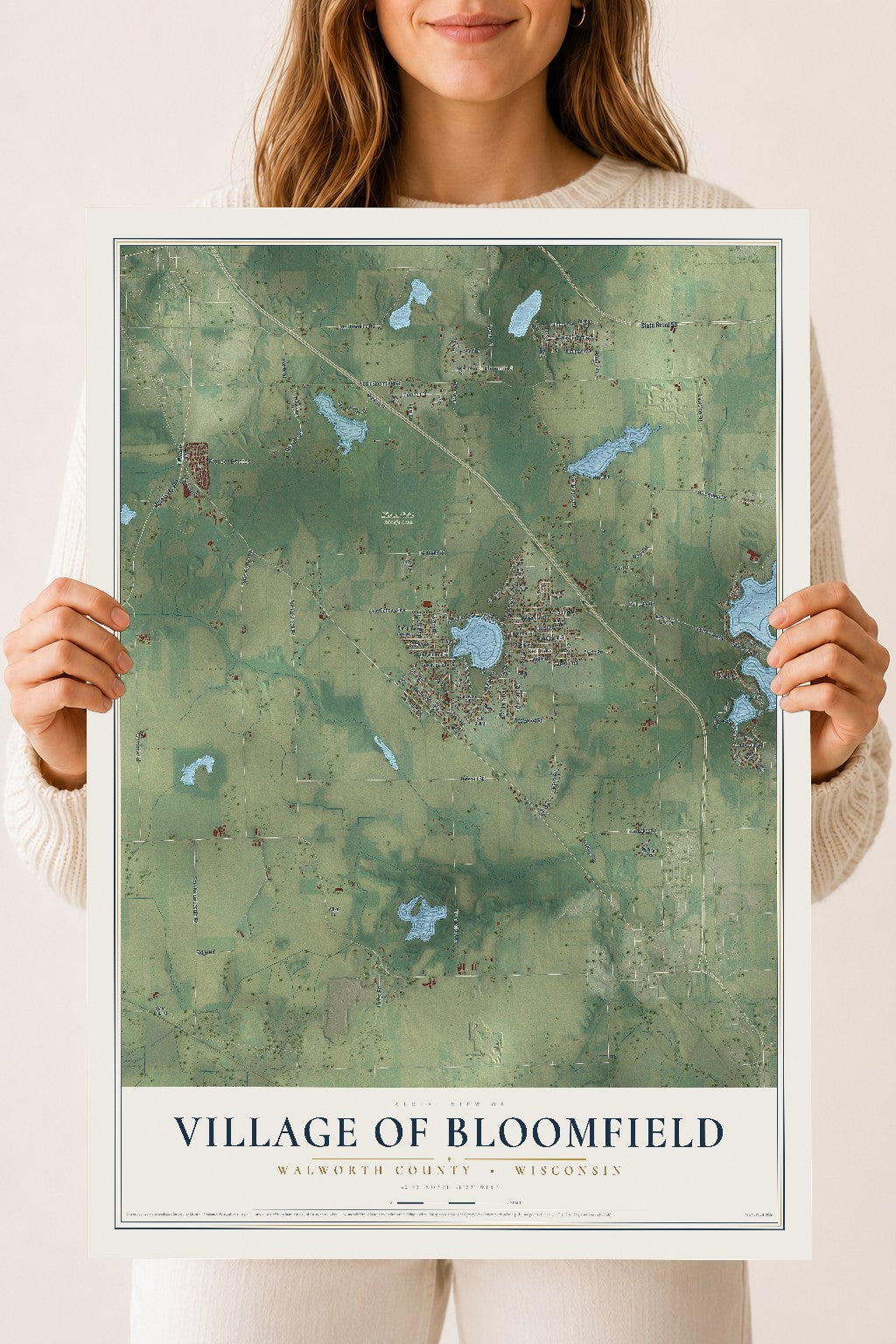 Map of Bloomfield, Wisconsin, 18 x 24 inch unframed archival matte print