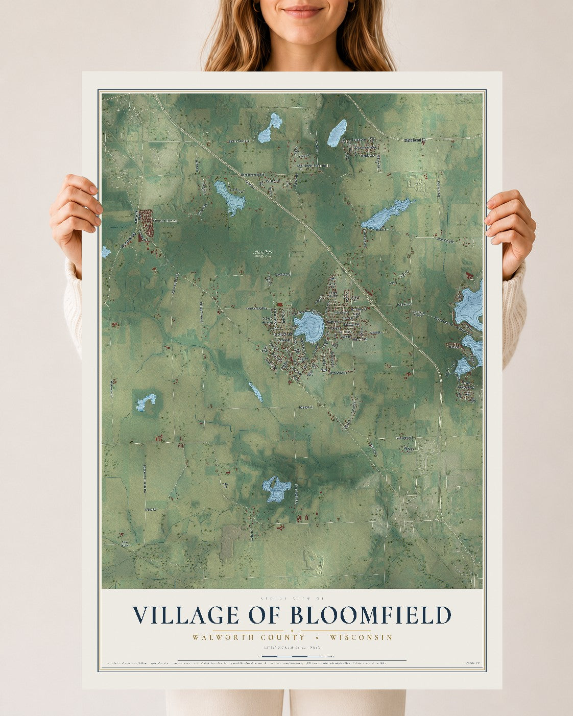 Map of Bloomfield, Wisconsin, 24 x 36 inch unframed archival matte print
