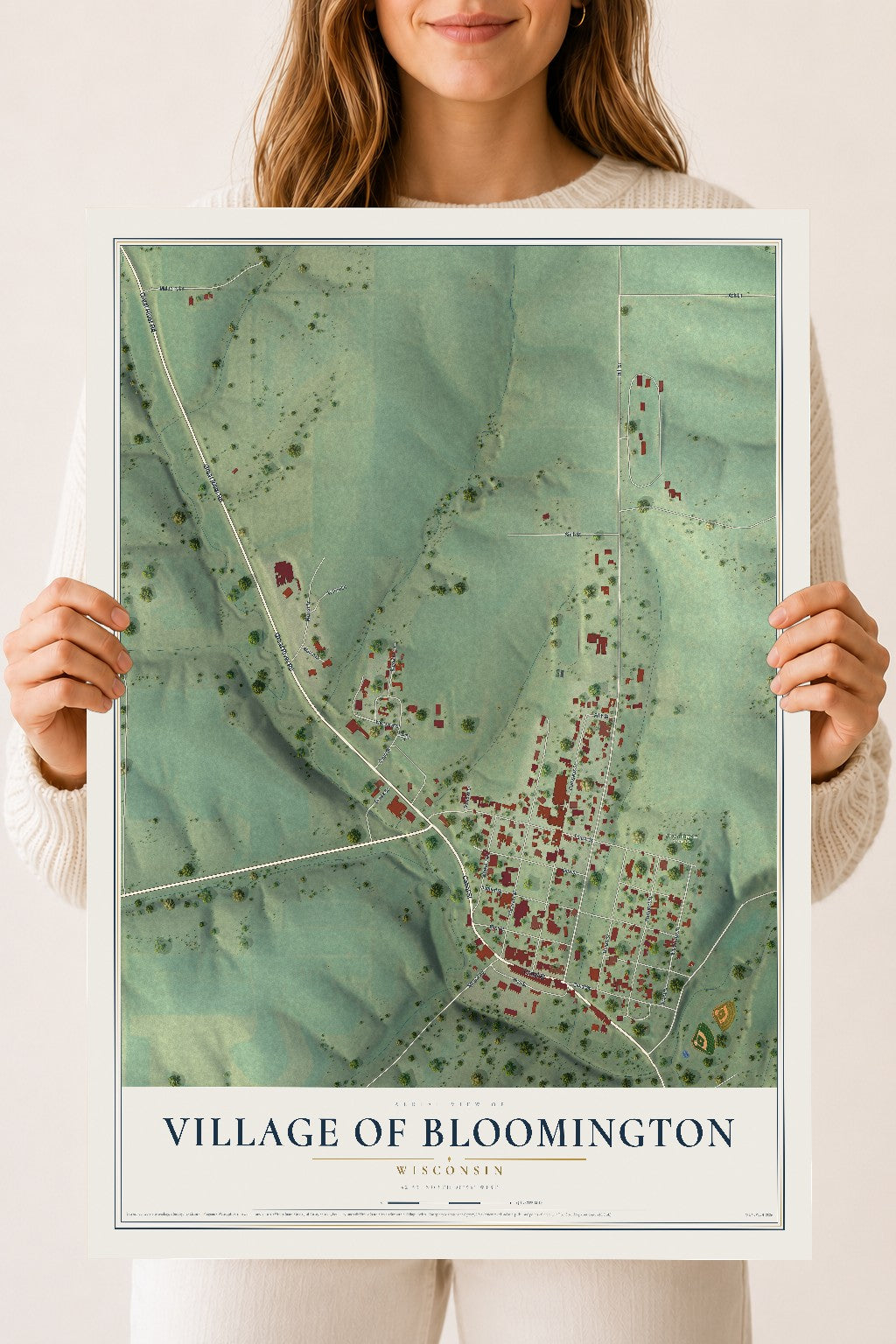 Map of Bloomington, Wisconsin, 18 x 24 inch unframed archival matte print
