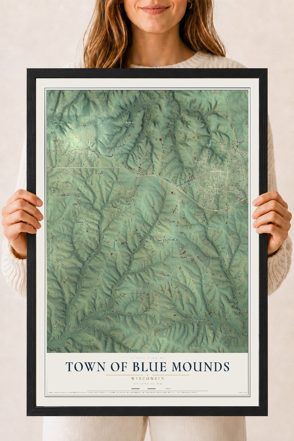Map of the Town of Blue Mounds, Wisconsin, 18 x 24 inch print in a black wood frame