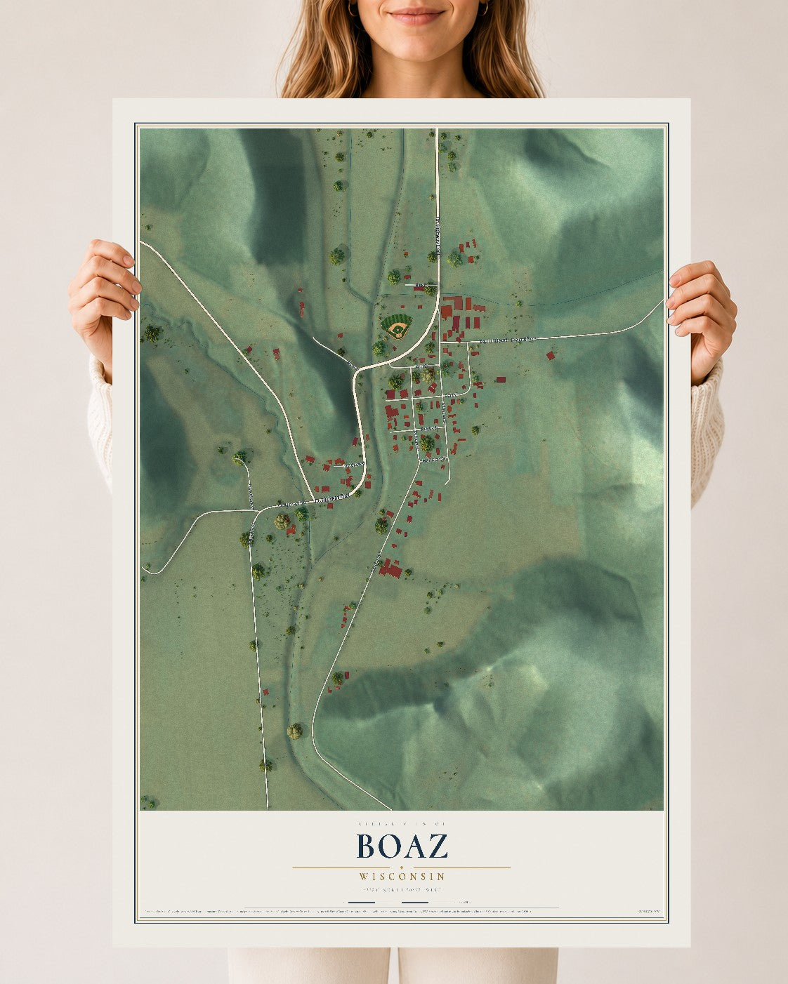 Map of Boaz, Wisconsin, 24 x 36 inch unframed archival matte print