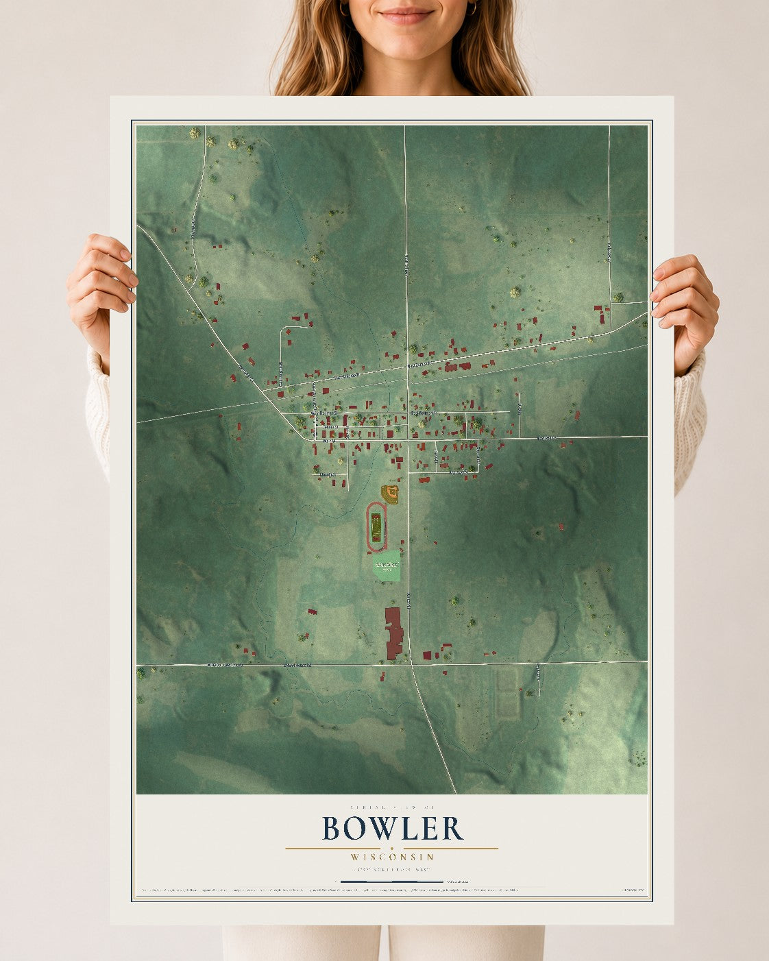 Map of Bowler, Wisconsin, 24 x 36 inch unframed archival matte print