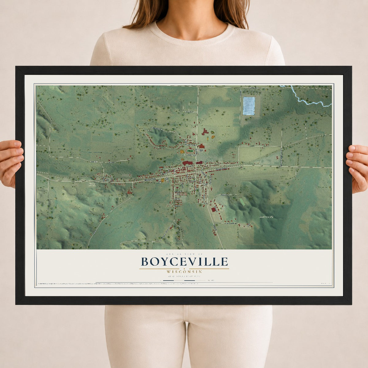 Map of Boyceville, Wisconsin, 18 x 24 inch print in a black wood frame