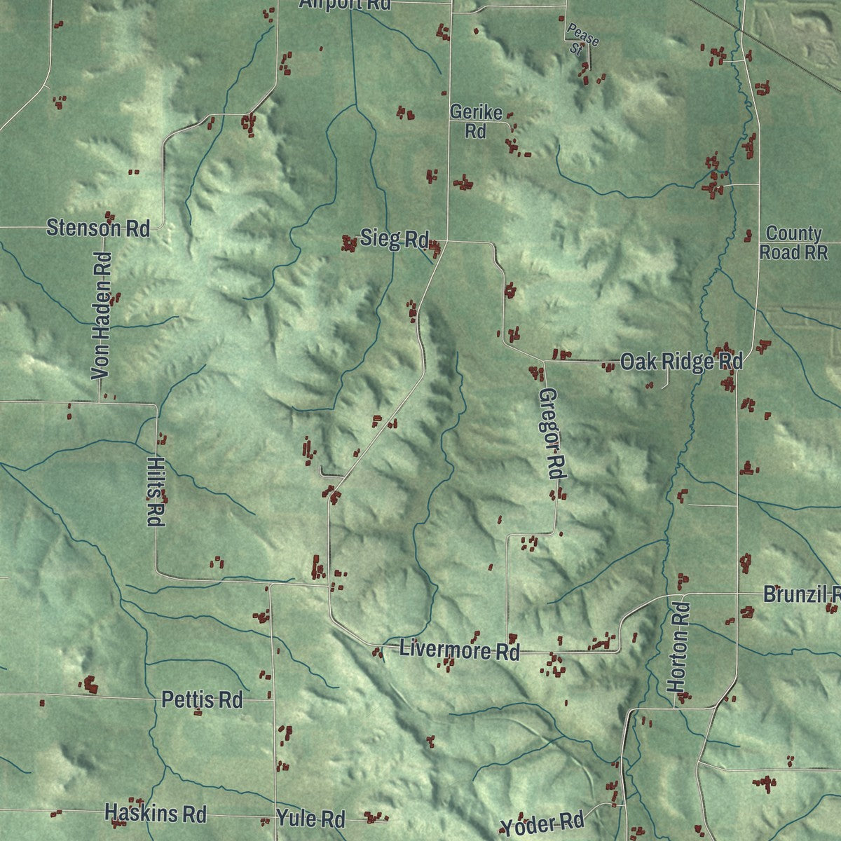 Close-up of the map of Bridge Creek, Wisconsin print showing street and building detail
