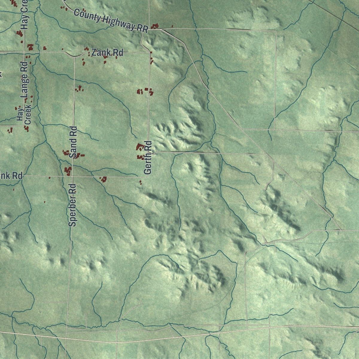 Second close-up of the map of Bridge Creek, Wisconsin print showing more streets and buildings