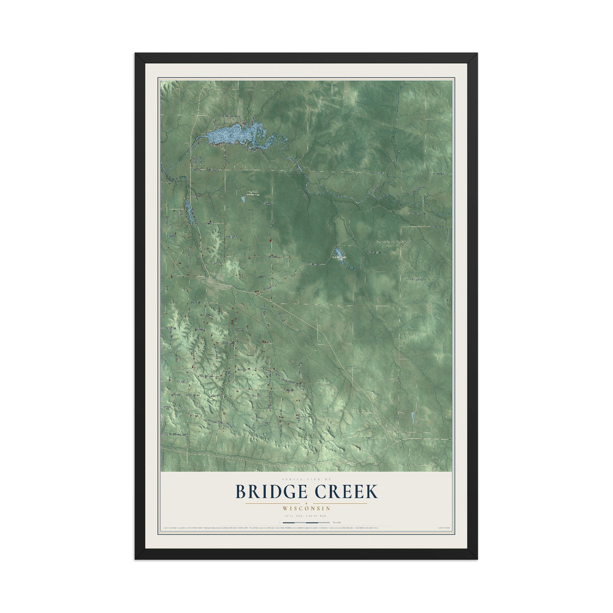 Map of Bridge Creek, Wisconsin, 12 x 18 inch print in a black wood frame