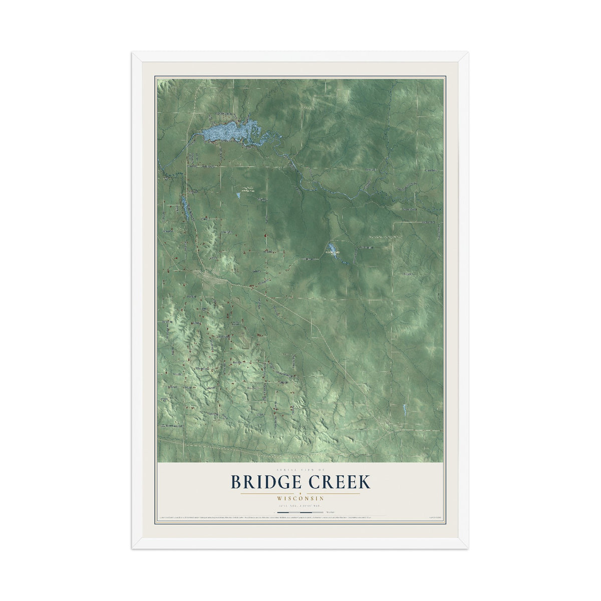 Map of Bridge Creek, Wisconsin, 12 x 18 inch print in a white wood frame