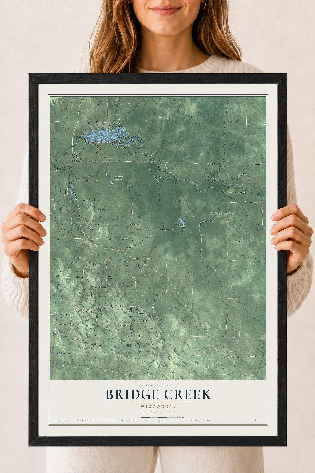 Map of Bridge Creek, Wisconsin, 18 x 24 inch print in a black wood frame